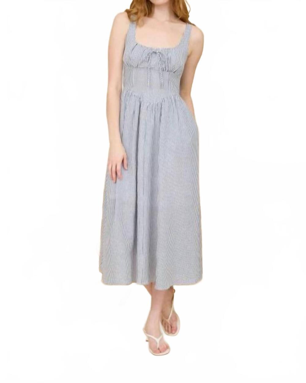 NEW BLU PEPPER stripe sleeveless corset detail midi dress in navy